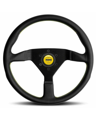 MOMO Montecarlo Black Leather With Yellow Stitching 350mm Steering Wheel - 11111785BKYER : KYP Performance House