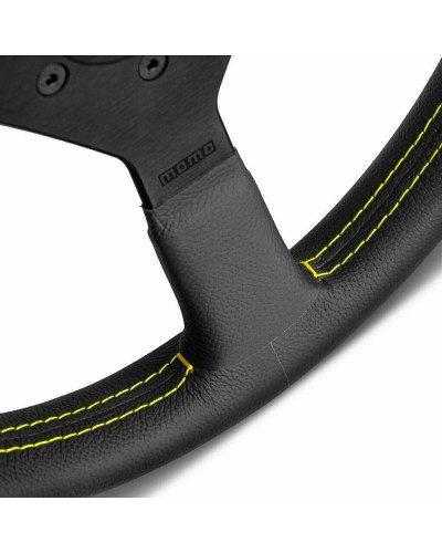 MOMO Montecarlo Black Leather With Yellow Stitching 350mm Steering Wheel - 11111785BKYER : KYP Performance House