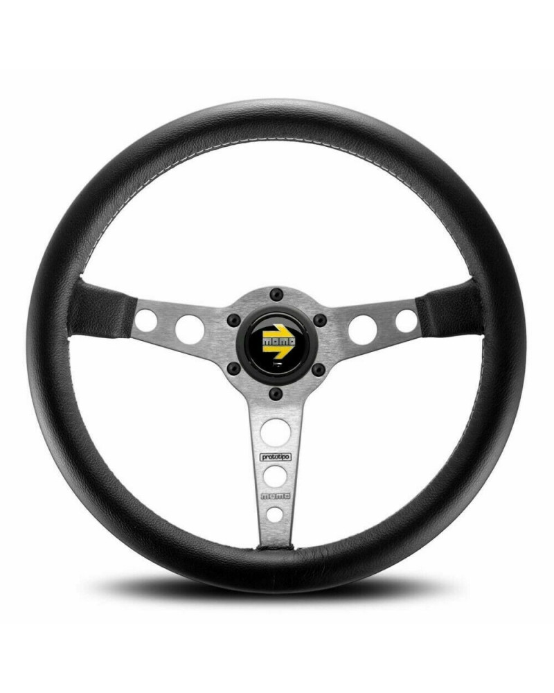 MOMO Prototipo Silver Spokes Black Leather 350mm Steering Wheel - 11111525111R : KYP Performance House