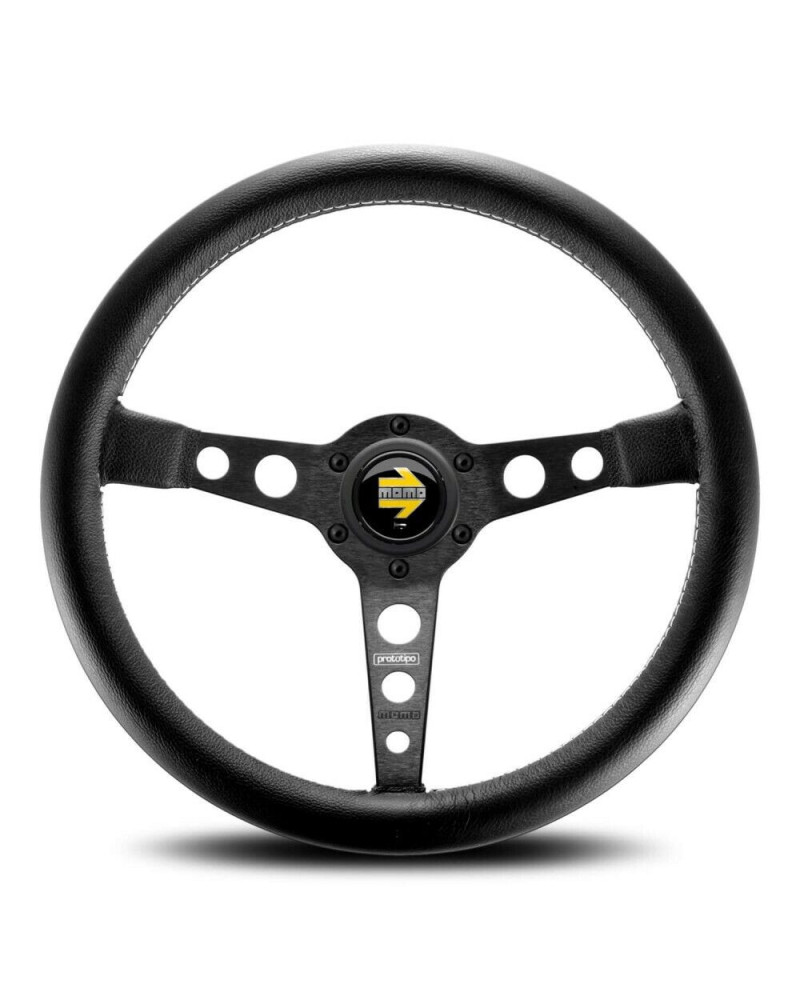 MOMO Prototipo Black Spokes Black Leather 370mm Steering Wheel - VPRO370BLKBR : KYP Performance House