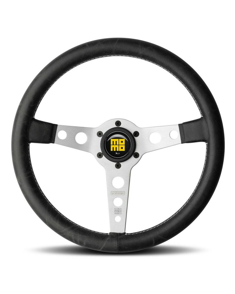 MOMO Heritage Prototipo Silver Spokes Black Leather 350mm Steering Wheel - VPROHERIT35S : KYP Performance House