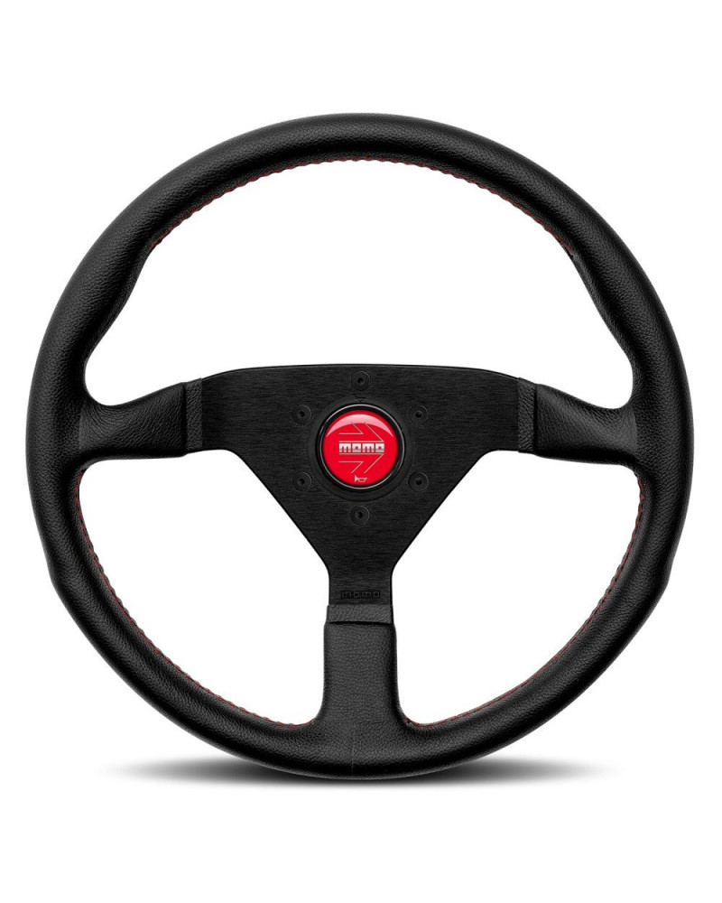 MOMO Montecarlo Black Leather With Red Stitching 350mm Steering Wheel - 11111785BKRER : KYP Performance House