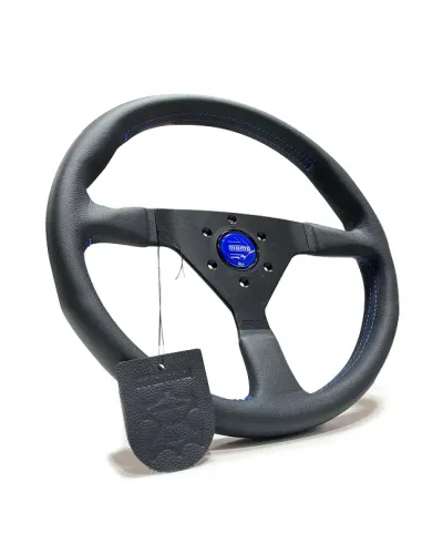 MOMO Montecarlo Black Leather With Blue Stitching 350mm Steering Wheel - 11111785BKBLR : KYP Performance House