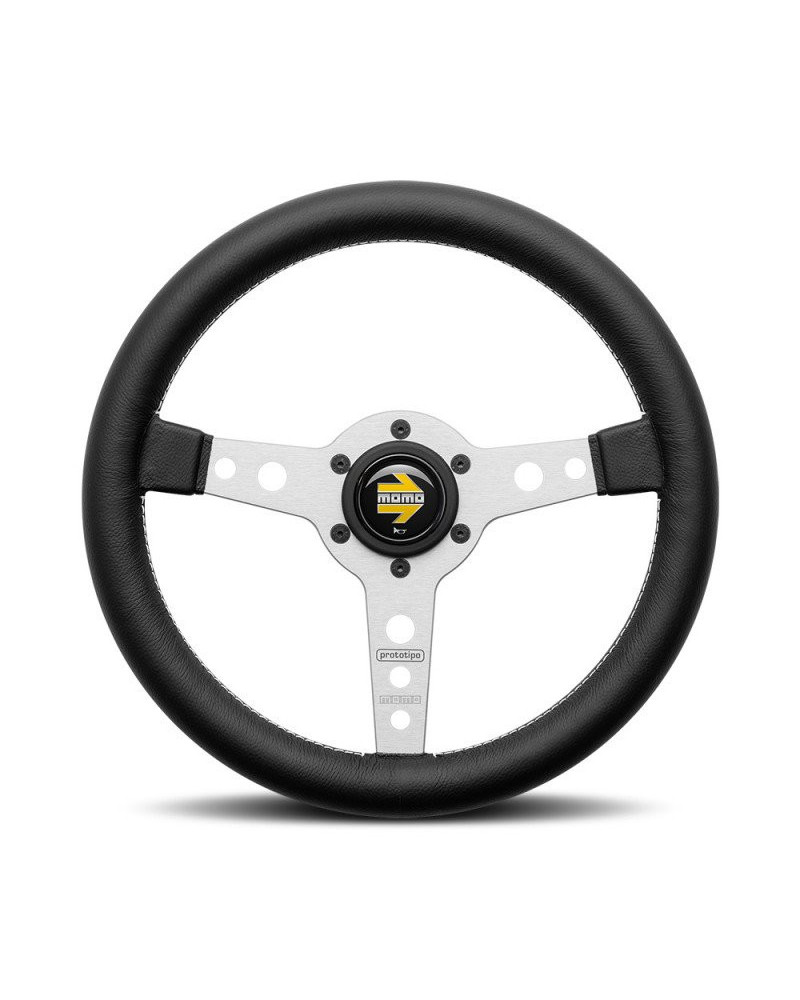 MOMO Prototipo Silver Spokes Black Leather 320mm Steering Wheel - VPRO320SILBR : KYP Performance House