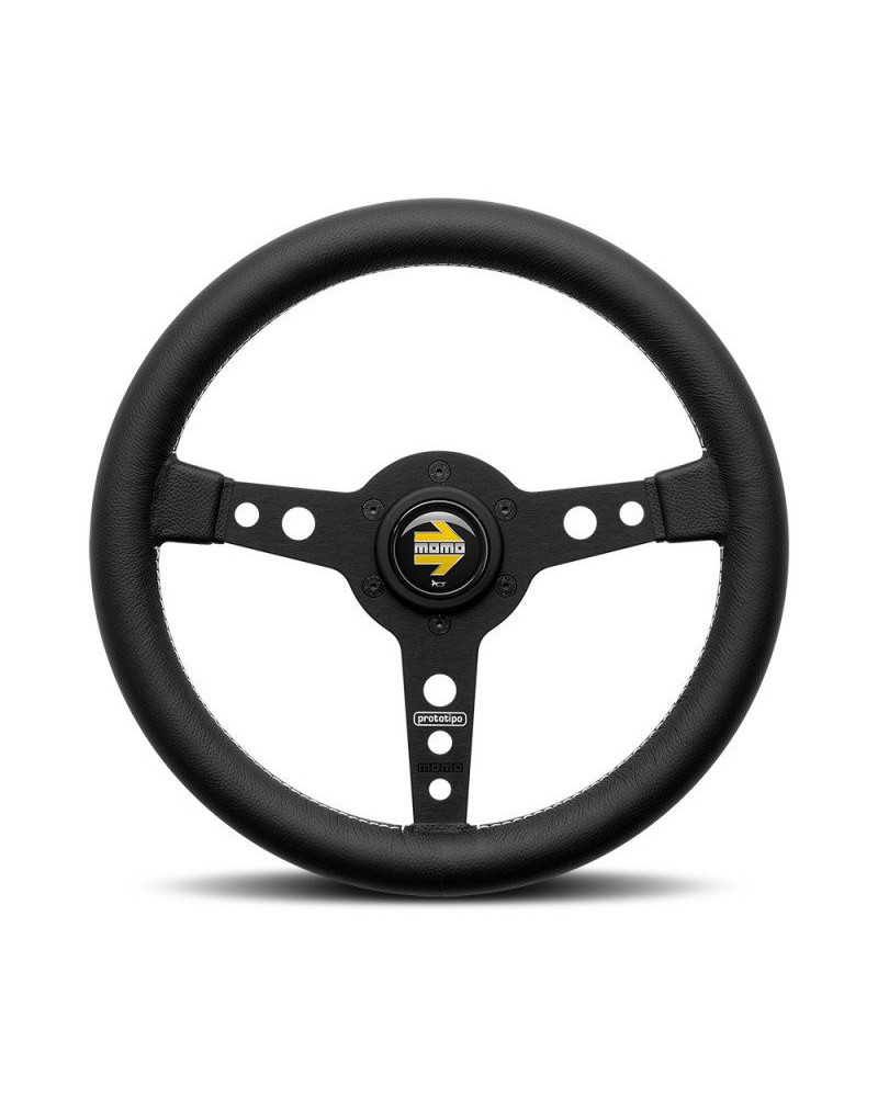 MOMO Prototipo Black Spokes Black Leather 320mm Steering Wheel - VPRO320BLKBR : KYP Performance House