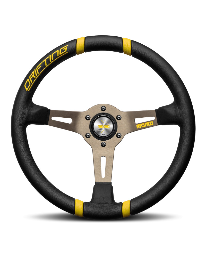 MOMO Drifting Black/Yellow 350mm Steering Wheel - VDRIFT35NEGIR : KYP Performance House