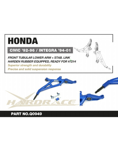 HARDRACE FRONT TUBULAR LOWER CONTROL ARM SET HONDA CIVIC '92-95, INTEGRA '94-01  : KYP PERFORMANCE HOUSE