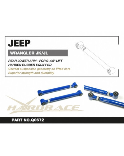 HARDRACE ADJUSTABLE REAR LOWER ARM 0-4.5 INCH LIFT JEEP, WRANGLER 06-18 JK/18- JL  : KYP PERFORMANCE HOUSE