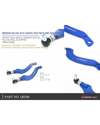 HARDRACE FRONT HIGH ANGLE TENSION/CASTER ROD V3 NISSAN, 180SX, SILVIA, CEFIRO, FAIRLADY Z, SKYLINE, S13, A31 1988-93, R32, Z32 8