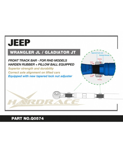 HARDRACE JEEP WRANGLER JL '18-/ GLADIATOR JT '19- FRONT TRACK BAR LIFT 0-4.5" RHD : KYP PERFORMANCE HOUSE