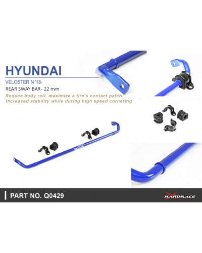 HARDRACE REAR SWAY BAR 22MM HYUNDAI, VELOSTER, 18-PRESENT : KYP PERFORMANCE HOUSE