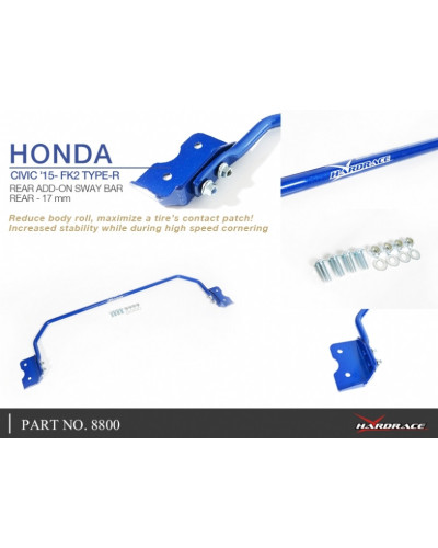 HARDRACE REAR ADD-ON SWAY BAR (17MM) HONDA, CIVIC, FK2 TYPE-R : KYP PERFORMANCE HOUSE