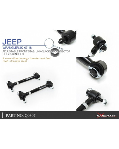 HARDRACE ADJUSTABLE FRONT STABILIZER LINK/QUICK DISCONNECTOR JEEP, WRANGLER, WRANGLER UNLIMITE JK 06-18, JKU 06-18 : KYP PERFORM