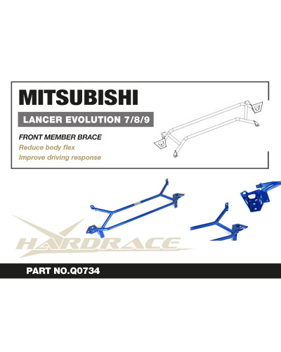 HARDRACE MITSUBISHI LANCER EVOLUTION 7/8/9 CT9A FRONT MEMBER BRACE (BLACK) : KYP PERFORMANCE HOUSE