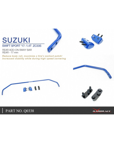 HARDRACE REAR ADD-ON SWAY BAR 17MM SUZUKI, SWIFT, ZC33 17-PRESENT : KYP PERFORMANCE HOUSE