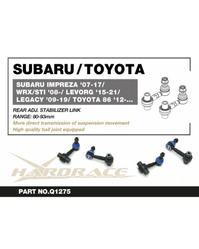 HARDRACE 80-93MM REAR ADJUSTABLE STABILISER LINK SUBARU, WRX VB/VN '22-, BRZ, ZC6/ZD8, TOYOTA, 86/GR86 : KYP PERFORMANCE HOUSE |