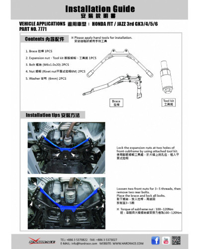 HARDRACE FRONT MIDDLE BRACE HONDA, CITY, JAZZ/FIT, GK3/4/5/6, GM6 14-PRESENT : KYP PERFORMANCE HOUSE