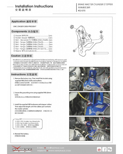 HARDRACE BRAKE MASTER CYLINDER STOPPER CMC ZINGER '15- Z7  : KYP PERFORMANCE HOUSE