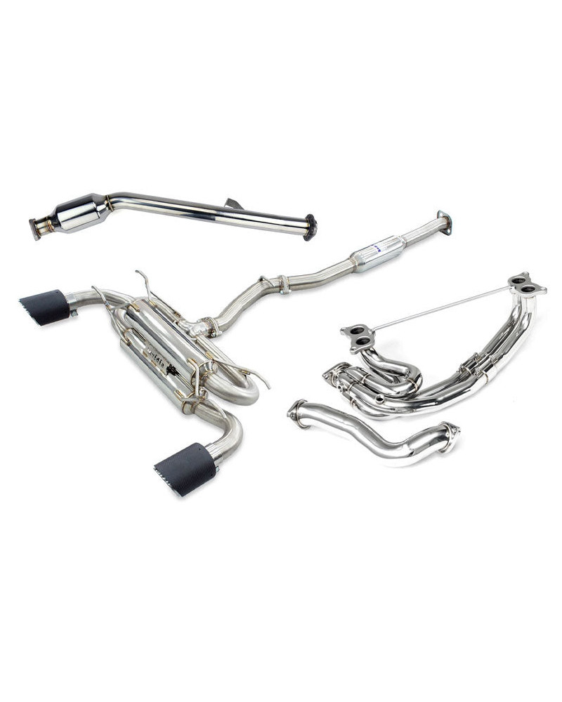 Invidia R400 70mm Engine Back Exhaust w/Invidia Equal Headers - Rolled Titanium Blue Tips Subaru BRZ & Toyota 86 12-21, 22+ (6MT