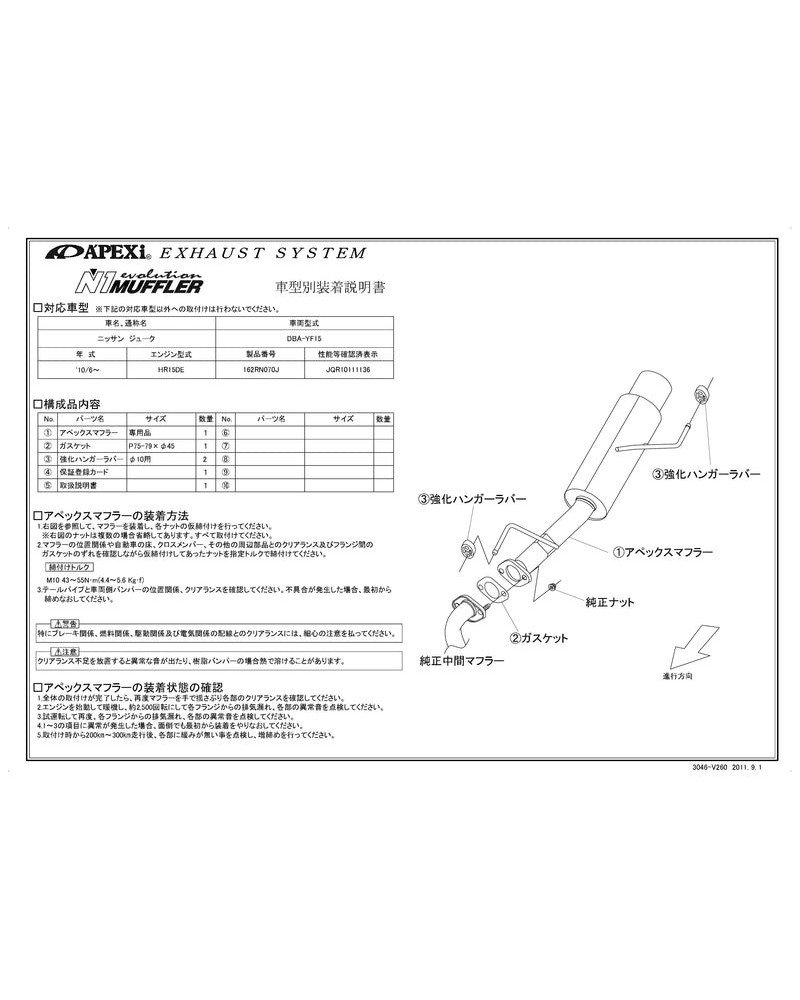 APEXI N1 Evolution B Exhaust For NISSAN Juke YF15 : KYP Performance House