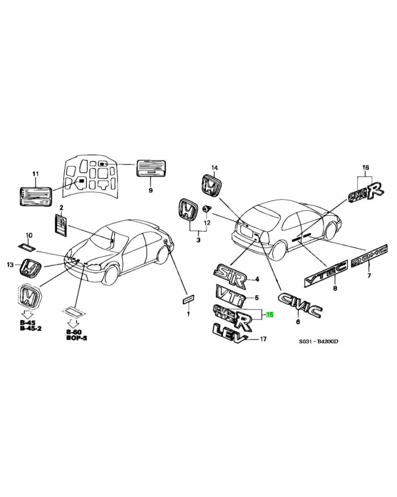 HONDA OEM TYPE 3 REAR TYPE R DECAL CIVIC EK9 : KYP Performance house