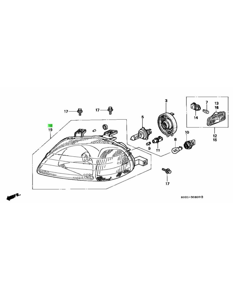 HONDA OEM RIGHT SIDE HEAD LIGHT - EK : KYP Performance house