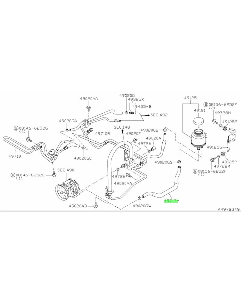 NISSAN OEM SUCTION POWER STEERING HOSE ASSEMBLY - 49717-AA500 : KYP PERFORMANCE HOUSE