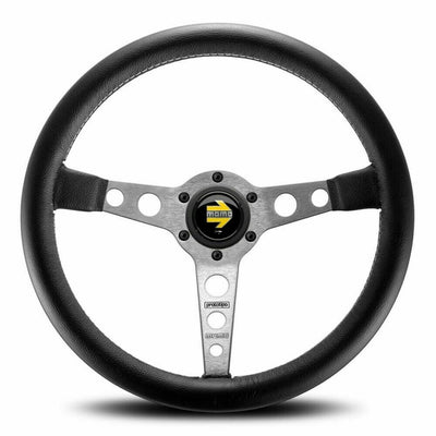 MOMO Prototipo Silver Spokes Black Leather 370mm Steering Wheel - VPRO370SILBR