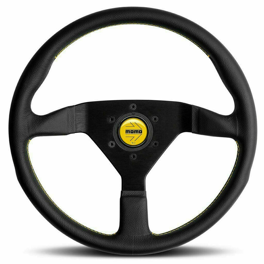 MOMO Montecarlo Black Leather With Yellow Stitching 350mm Steering Wheel - 11111785BKYER