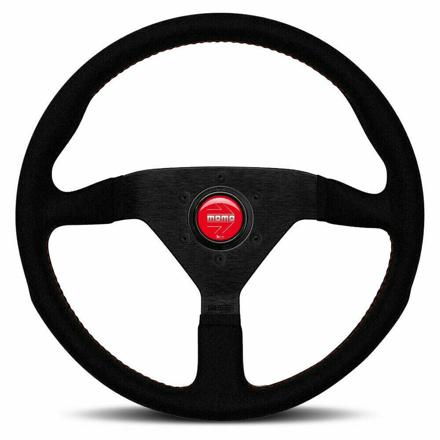 MOMO Montecarlo Black Alcantara With Red Stitching 350mm Steering Wheel - VMCALREDST35