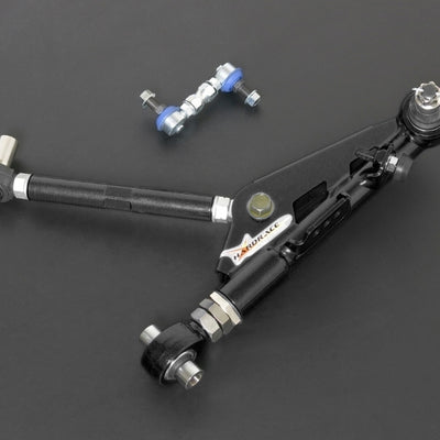 Hardrace PILLOW BALL V2 FRONT ADJUSTABLE LOWER CONTROL ARM W/ SWAY BAR LINK BLACK NISSAN SILVIA 200SX S14/S15, SKYLINE R32 GTS-T