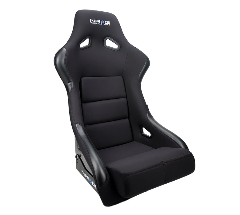 NRG FRP Race Bucket Seat Large - Black Shell/Black Cloth w/Leather Bolsters