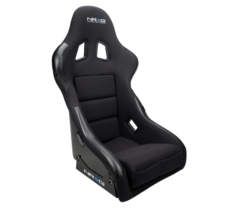NRG FRP Race Deep Bucket Seat Medium - Black Shell/Black Cloth w/Leather Bolsters