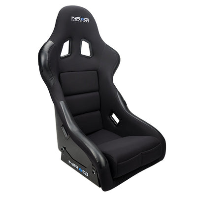 NRG FRP Race Deep Bucket Seat Medium - Black Shell/Black Cloth w/Leather Bolsters