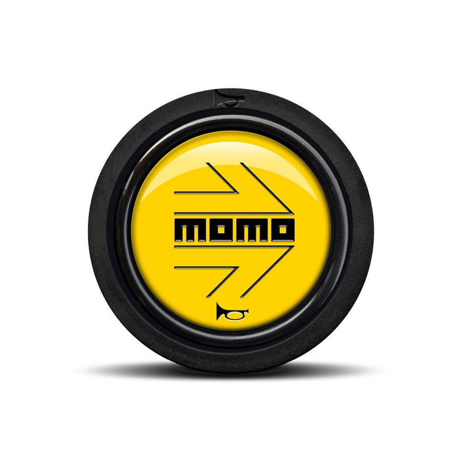 MOMO Black Arrow Over Yellow Flat Lip Horn Button