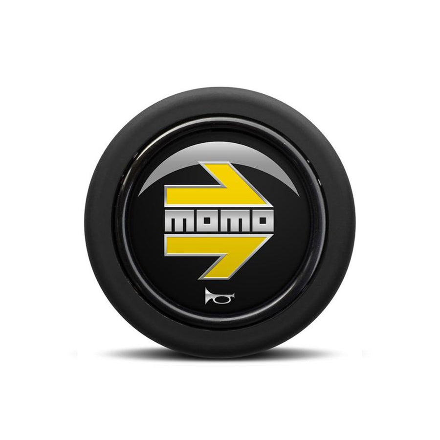 MOMO Chrome/Yellow Arrow Over Black Round Lip Horn Button