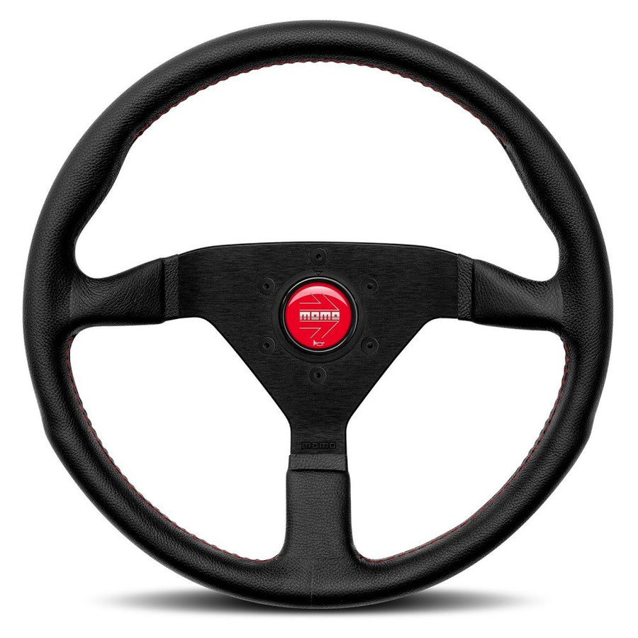 MOMO Montecarlo Black Leather With Red Stitching 350mm Steering Wheel - 11111785BKRER