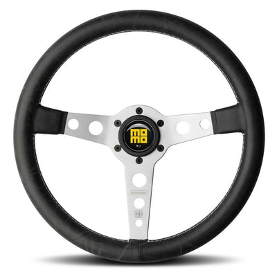 MOMO Heritage Prototipo Silver Spokes Black Leather 350mm Steering Wheel - VPROHERIT35S