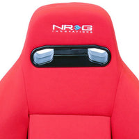 NRG Reclinable Sport Bucket Seat PAIR - Red Cloth w/Red Stitch