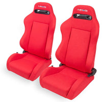NRG Reclinable Sport Bucket Seat PAIR - Red Cloth w/Red Stitch