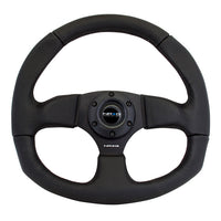 NRG Reinforced Flat Bottom Steering Wheel - Black Spoke/Black Leather/Black Stitch