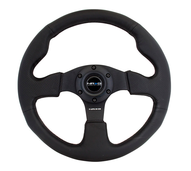 NRG Reinforced 320mm Race Steering Wheel - Black Spoke/Black Leather/Black Stitch