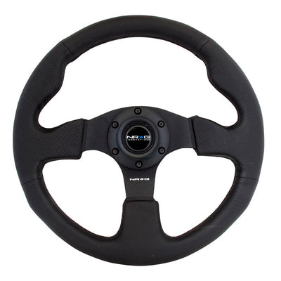 NRG Reinforced 320mm Race Steering Wheel - Black Spoke/Black Leather/Black Stitch