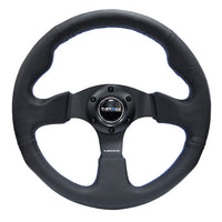 NRG Reinforced 320mm Race Steering Wheel - Black Spoke/Black Leather/Blue Stitch