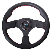 NRG Reinforced 320mm Race Steering Wheel - Black Spoke/Black Leather/Red Stitch