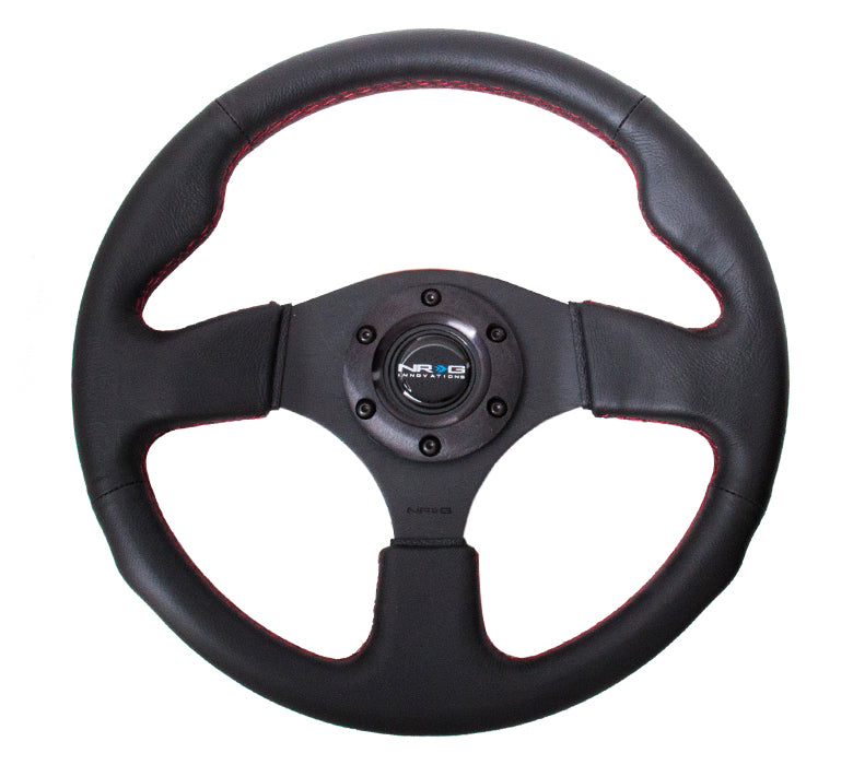 NRG Reinforced 320mm Race Steering Wheel - Black Spoke/Black Leather/Red Stitch