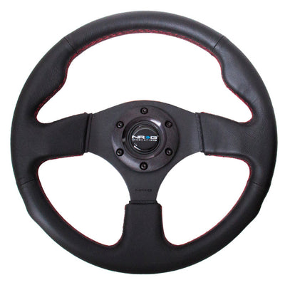 NRG Reinforced 320mm Race Steering Wheel - Black Spoke/Black Leather/Red Stitch