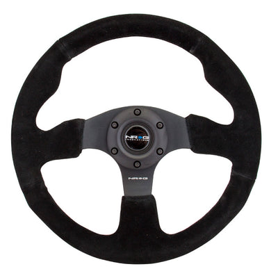 NRG Reinforced 320mm Race Steering Wheel - Black Spoke/Black Suede/Black Stitch