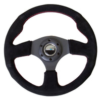 NRG Reinforced 320mm Race Steering Wheel - Black Spoke/Black Suede/Red Stitch