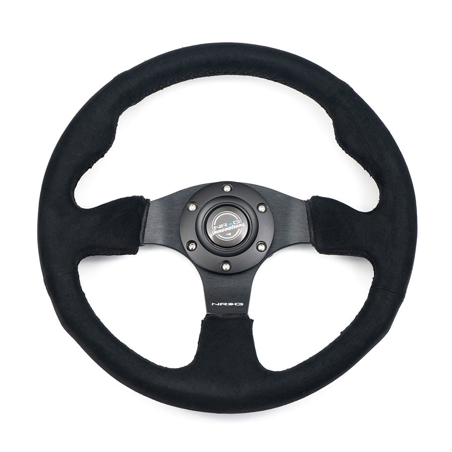 NRG Reinforced 320mm Race Steering Wheel - Black Spoke/Black Alcantara/Black Stitch